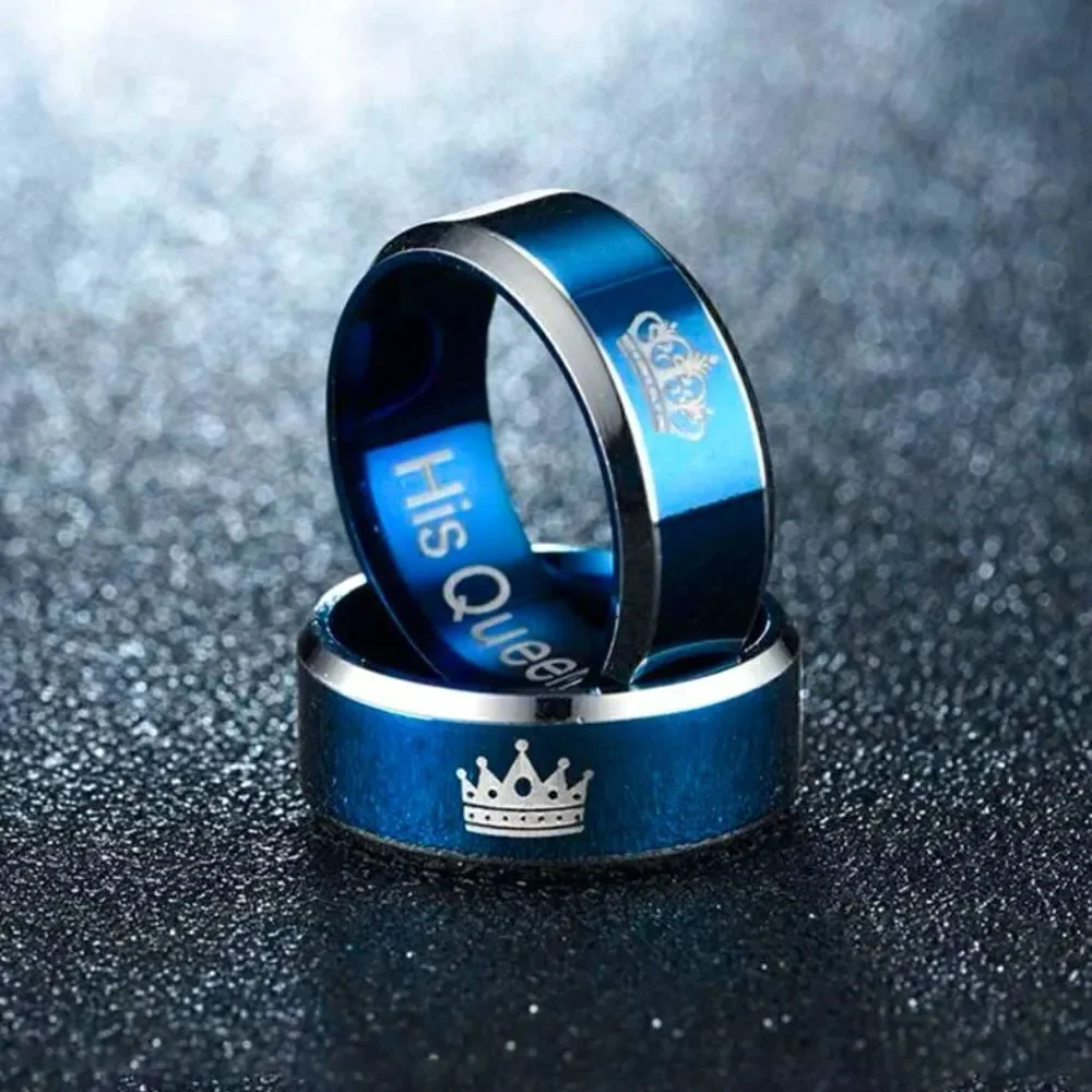 Her King/His Queen - Crown Ring set in Blue l Stainless Steel l New